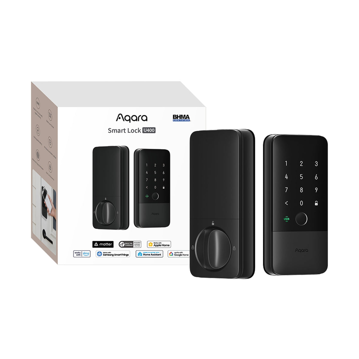Aqara UWB Smart Lock U400, Apple Home Key, Fingerprint Deadbolt, Black
