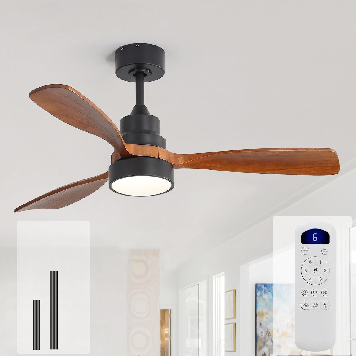 Sofucor 48 Inch Smart Wood Ceiling Fans with Lights, Flush/Downrod Mount
