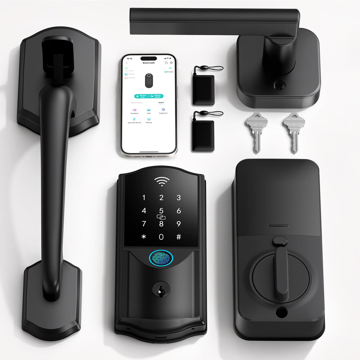 Built-in WiFi Smart Lock with Handle Set, Keyless Entry Front Door Lock Set