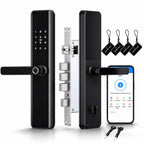 Smart Door Lock with Handle – Keyless Entry Deadbolt with Fingerprint, Touchscreen Keypad, Tuya App Control, Passcode & Key, Doorbell, Auto Lock Electronic Front Door Lock for Home Security, Black