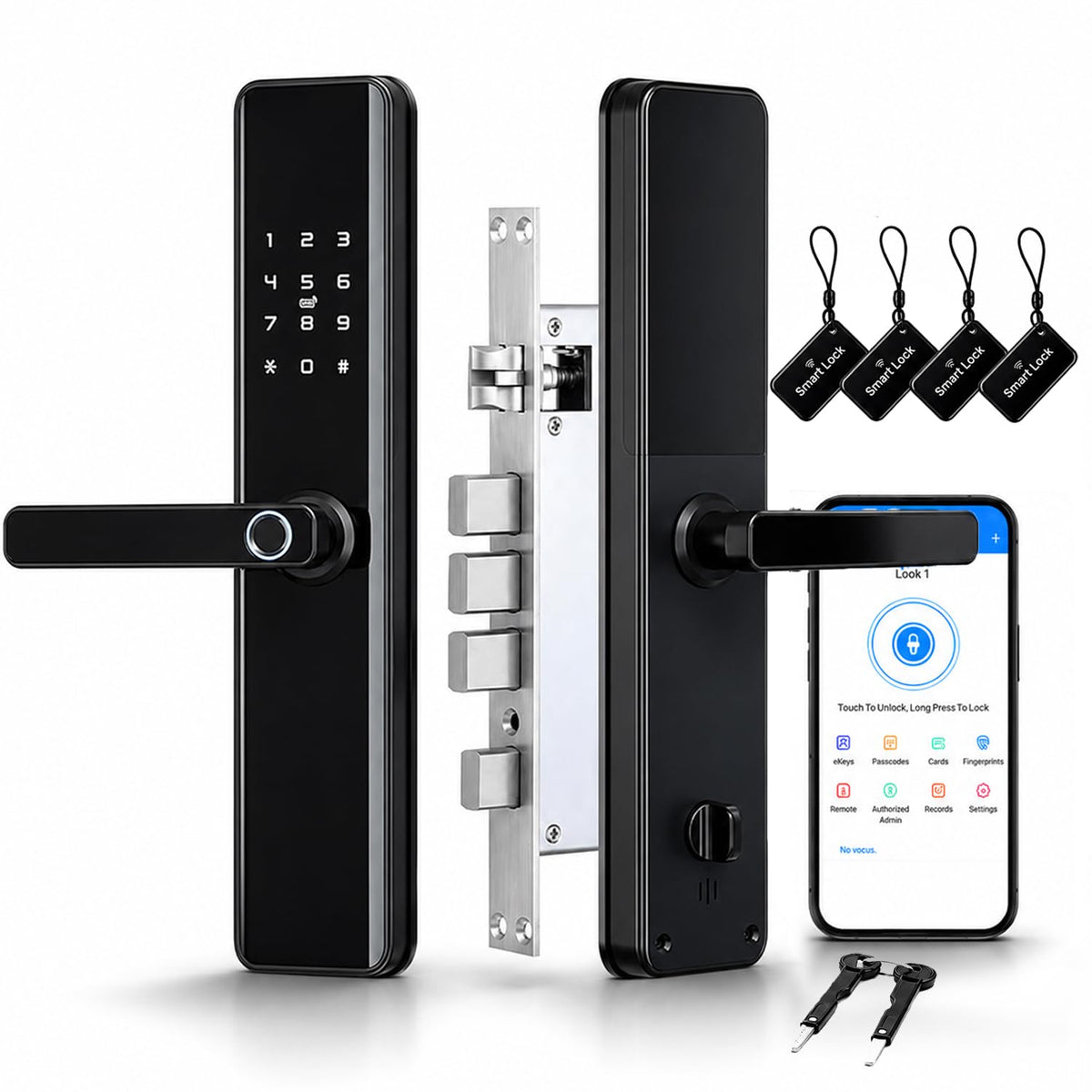 Smart Door Lock with Handle – Keyless Entry Deadbolt with Fingerprint, Touchscreen Keypad, Tuya App Control, Passcode & Key, Doorbell, Auto Lock Electronic Front Door Lock for Home Security, Black