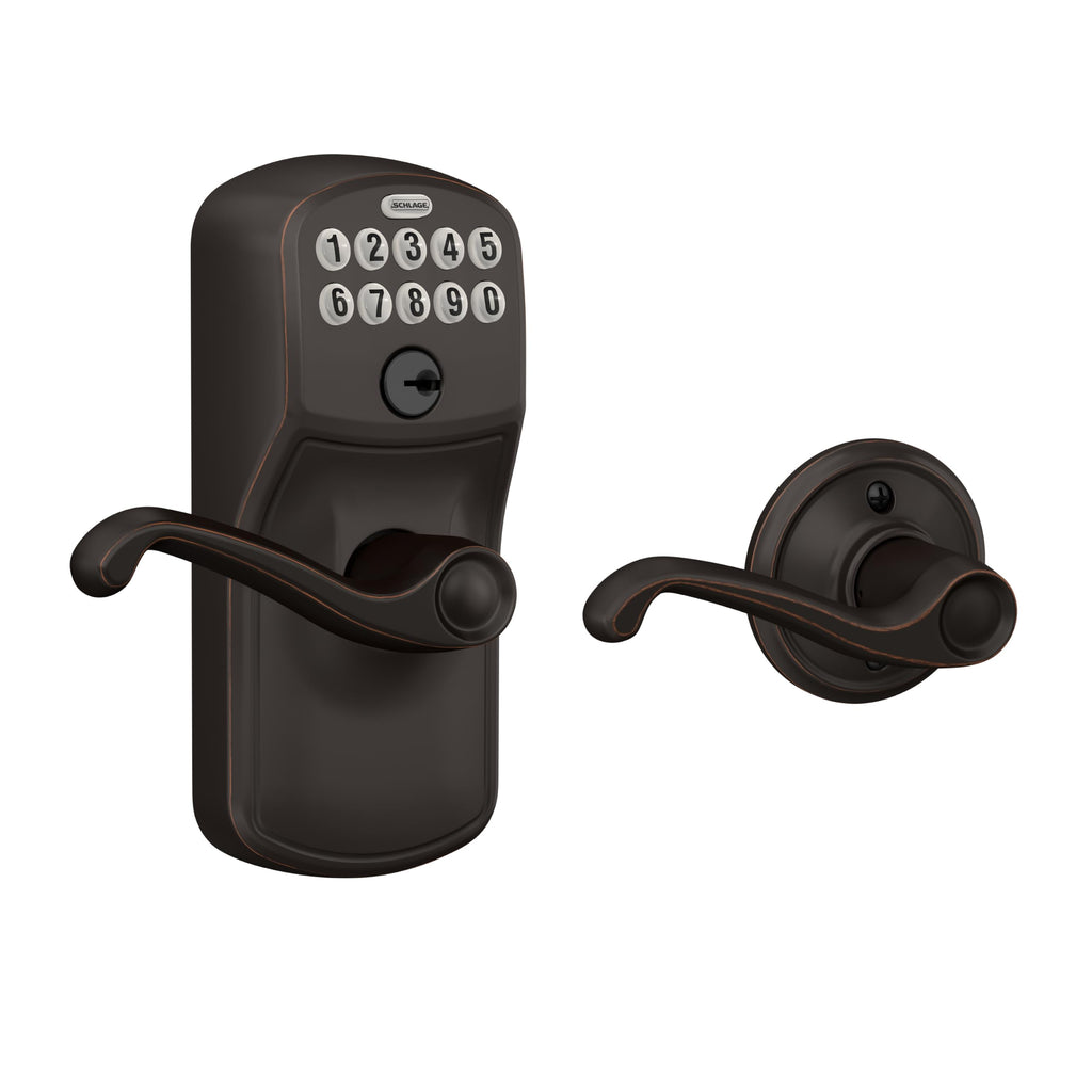 Schlage Electronic Keypad Lock, Lever Handle, Camelot Trim, Satin Chrome