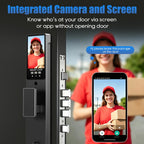 3D Face Recognition Smart Lock with Camera, Palm Vein Door Lock, Keyless Entry Fingerprint Smart Mortise Lock for Front Door, 4" HD Screen,Auto-Lock,Compatible with Tuya App, Front Door Security