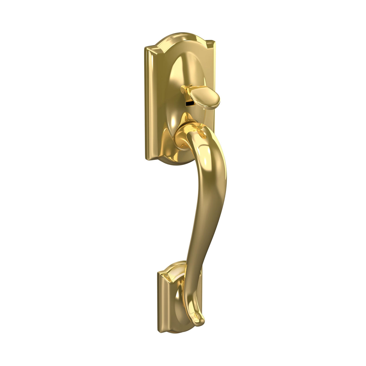 SCHLAGE Camelot Entry Handleset, Right Hand Accent Lever, Bright Brass