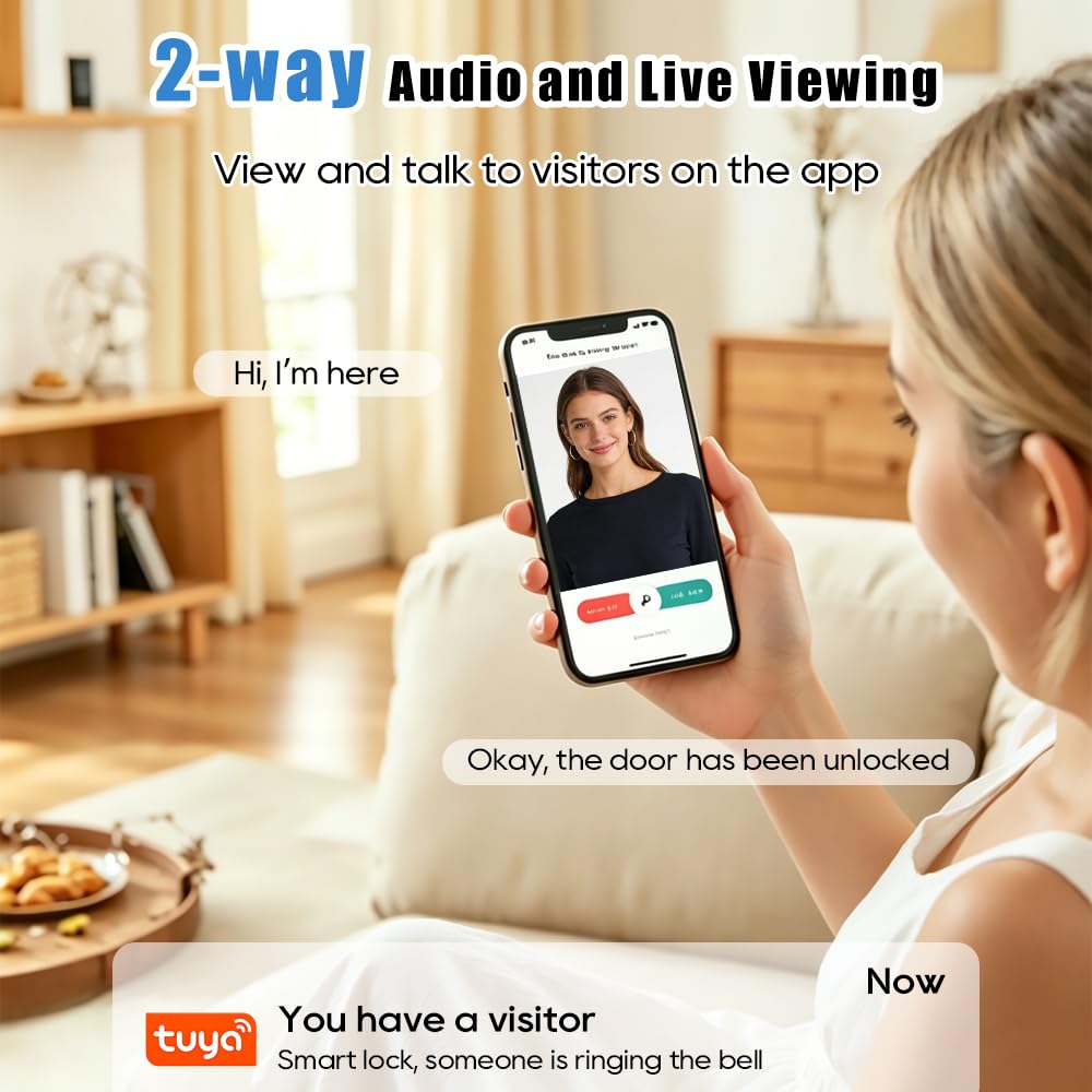 3D Face Recognition Smart Lock with Camera, Palm Vein Door Lock, Keyless Entry Fingerprint Smart Mortise Lock for Front Door, 4" HD Screen,Auto-Lock,Compatible with Tuya App, Front Door Security