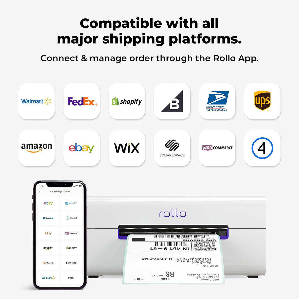 Rollo Wireless Shipping Label Printer - Wi-Fi 4x6 Thermal Label Printer