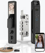 3D Face Recognition Smart Door Lock with Video Intercom, Biometric Palm Vein & Fingerprint Keyless Entry, 1080P HD Camera, Tuya App Control, Alexa Compatible, IP65 Waterproof, 5 Ways to Unlock