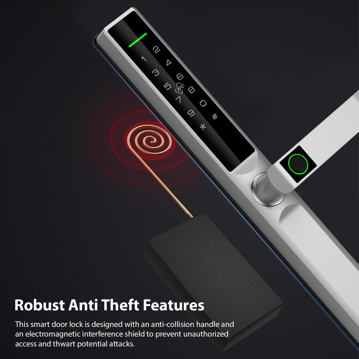Fingerprint Smart Lock, Keyless Entry Door Lock with Handle, TY APP Fingerprint Password Card Mechanical Key 5 Unlocking Methods Aluminum Alloy Door for 40-120mm Thickness (Silver)
