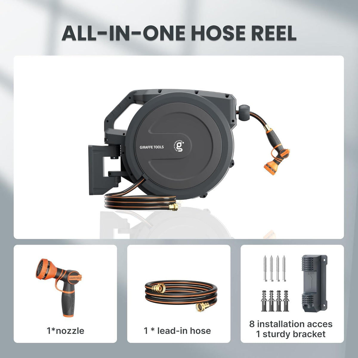 Giraffe Tools Retractable Hose Garden Reel 1/2"100FT Wall Mount Auto Rewind