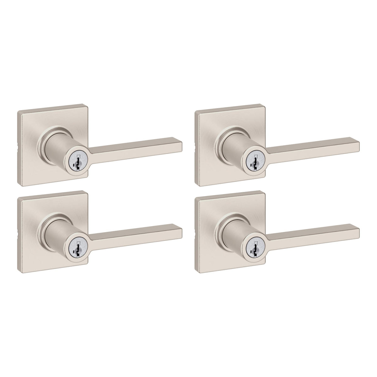 Kwikset Casey Entry Door Handle with Lock and Key, Secure Keyed Reversible Lever Exterior, for Front Entrance and Bedrooms, Matte Black, 4 Pack, Pick Resistant SmartKey Rekey Security and Microban