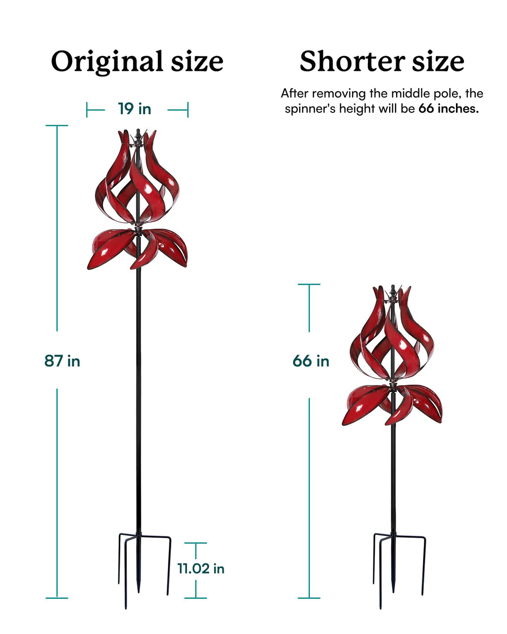 Yard Garden Wind Spinners - Large Outdoor Metal Wind Spinners with Stake, Yard Art Lawn Garden Decor (19" W x 87" H)