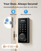 Philips Smart Lock Matter Over Thread, Fingerprint Door Lock, Touchscreen Keypad, Keyless Entry Door Lock with Remote App Control, Auto Lock, Compatible with Apple Home, Alexa and Google Home