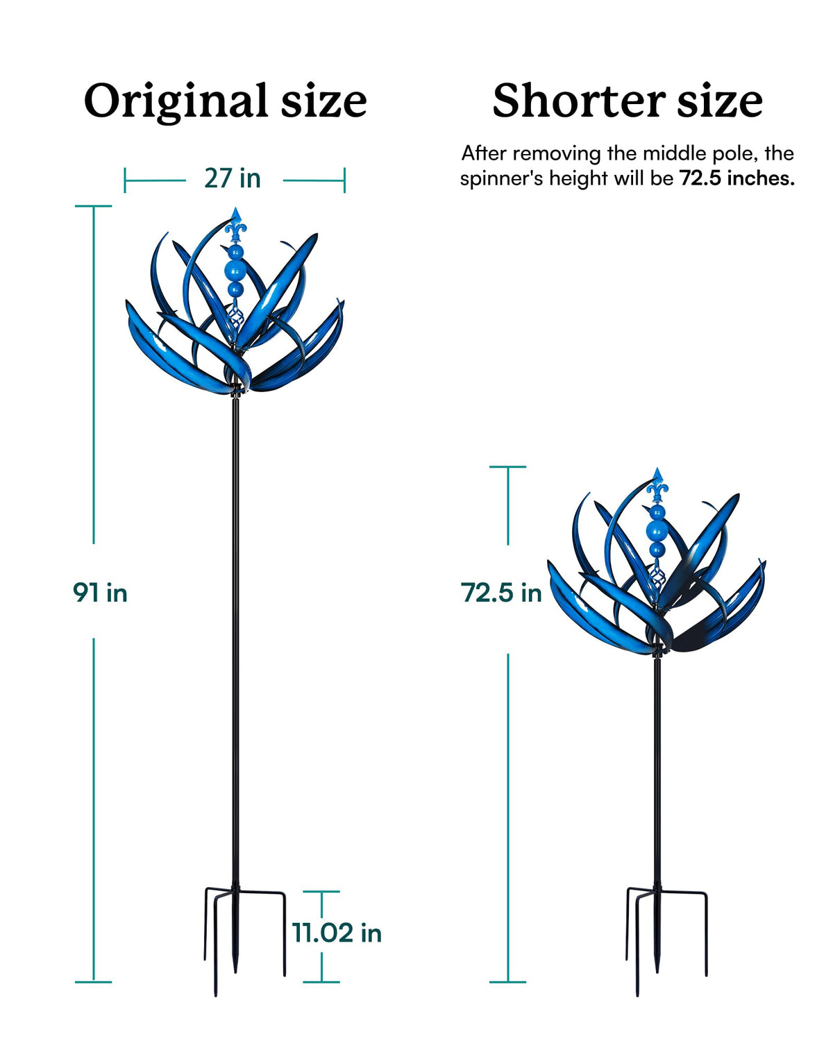 91 inch Wind Spinners Outdoor - Extra Large Outdoor Metal Wind Sculptures Spinners with Stake, Windmills for The Yard Garden, Yard Art Garden Lawn Decor - Blue (27" W x 91" H)