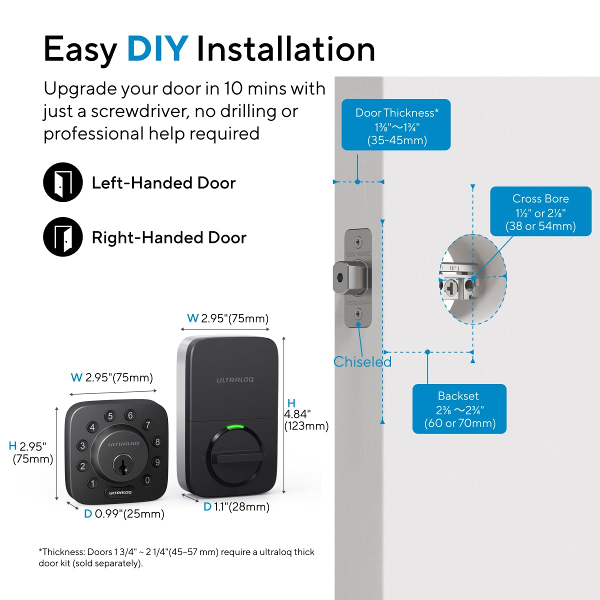 ULTRALOQ U-Bolt WiFi Smart Lock with Door Sensor, App Remote Access