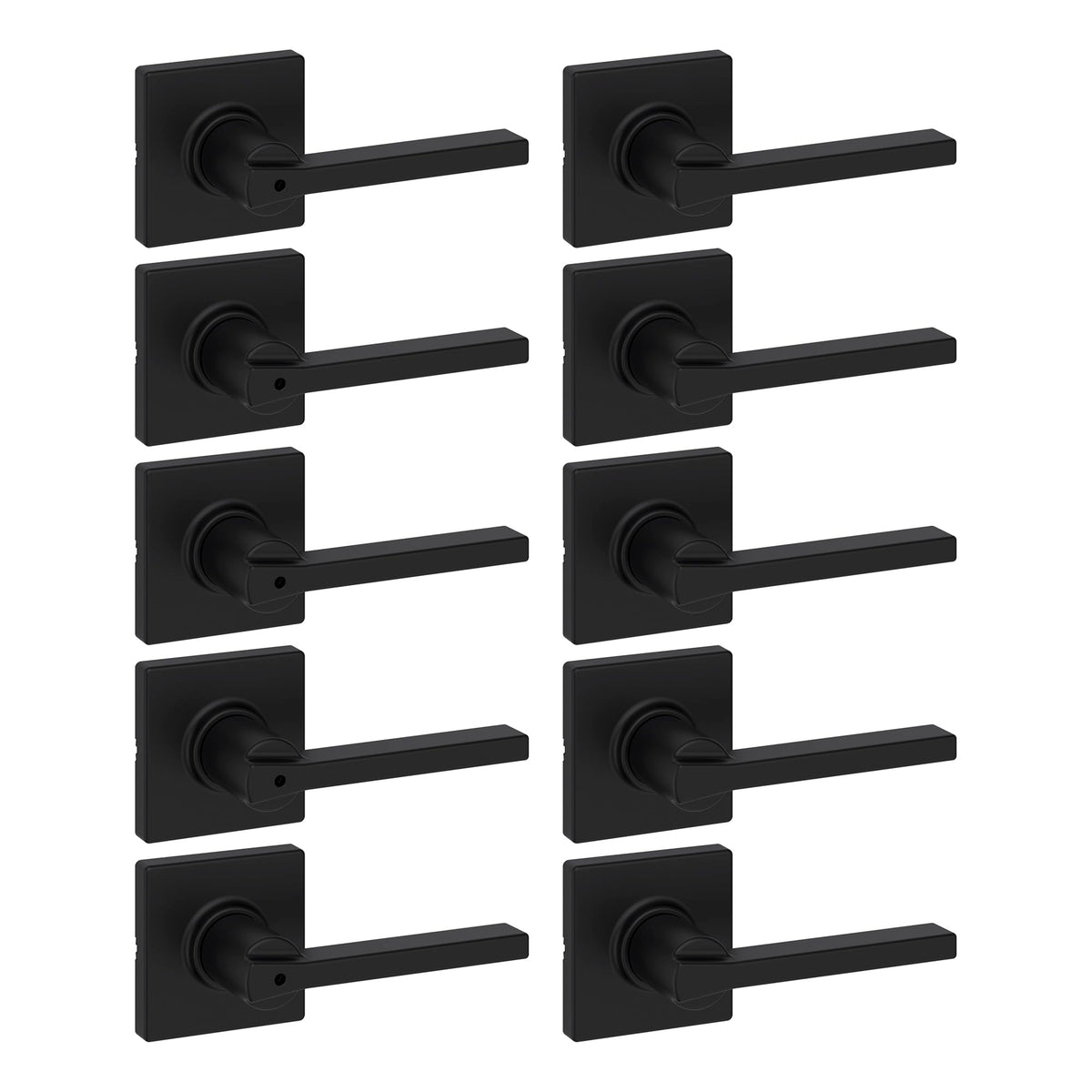 Kwikset Casey Entry Door Handle with Lock and Key, Secure Keyed Reversible Lever Exterior, for Front Entrance and Bedrooms, Matte Black, 4 Pack, Pick Resistant SmartKey Rekey Security and Microban