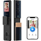 Smart Door Lock with Face Recognition & Camera, Video Monitor, 7-in-1 Keyless Entry: Palm Vein, Fingerprint, Keypad, App - Weatherproof Digital Deadbolt for Home Security (Gold)