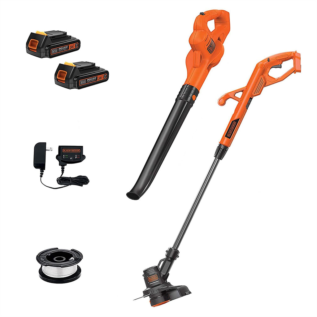 BLACK+DECKER 20V MAX Weed Eater, Edger and Sweeper Combo, Includes 2 Batteries and Charger, Cordless Electric Weed Wacker and 130 Mph Hard Surface Leaf Blower, 10 in. (LCC222)