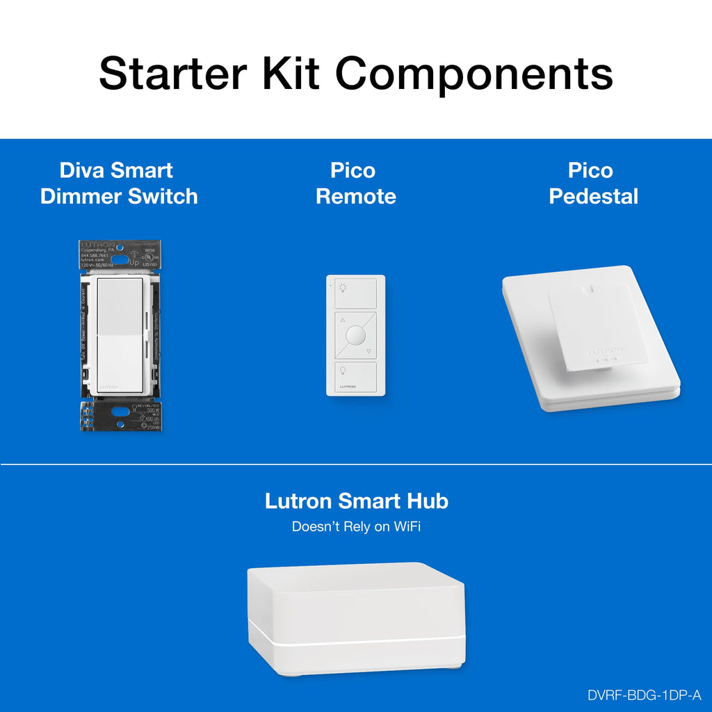Lutron Caseta Diva Smart Dimmer Starter Kit; Dimmer, Hub, Remote, & More