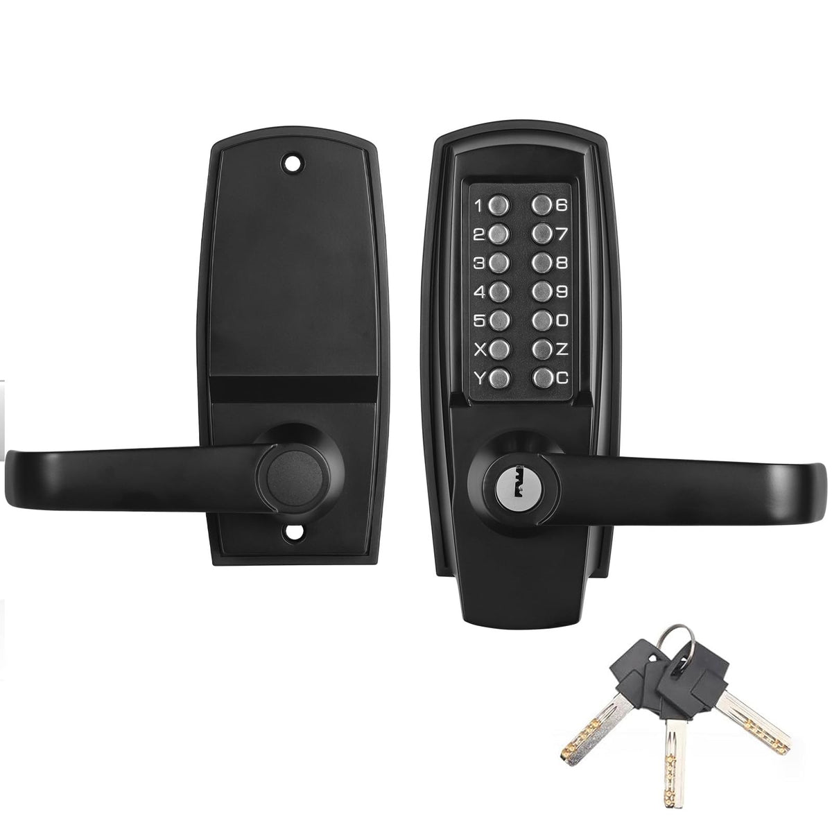 Keyless Door Lock with Handle, Battery-Free Mechanical Keypad Lock
