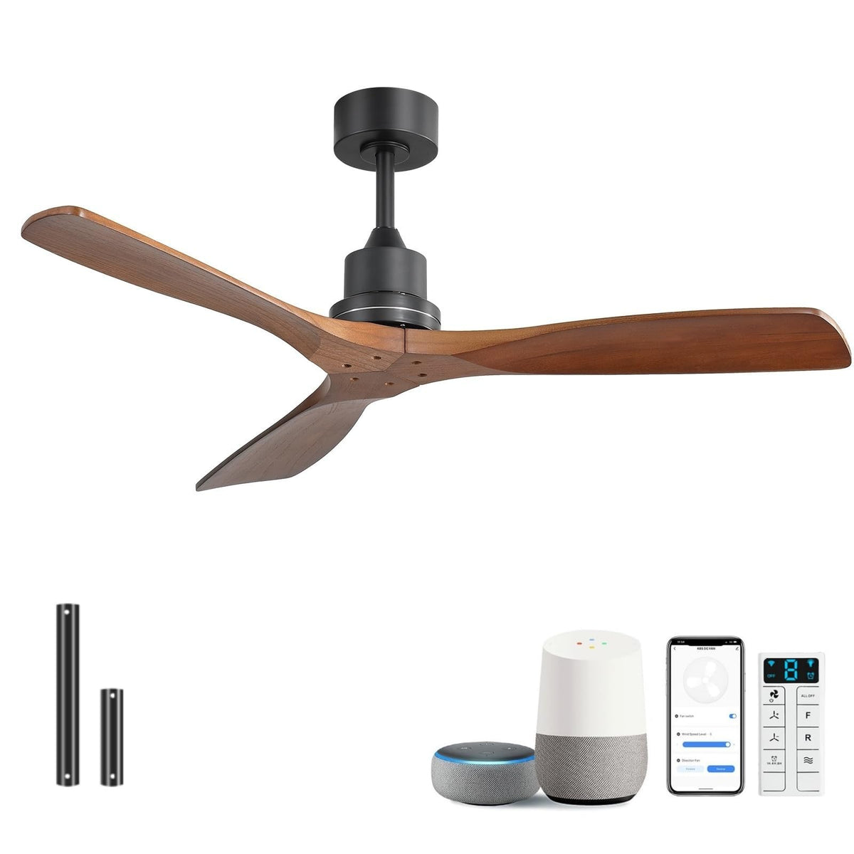 Sofucor 48 Inch Smart Wood Ceiling Fans with Lights, Flush/Downrod Mount
