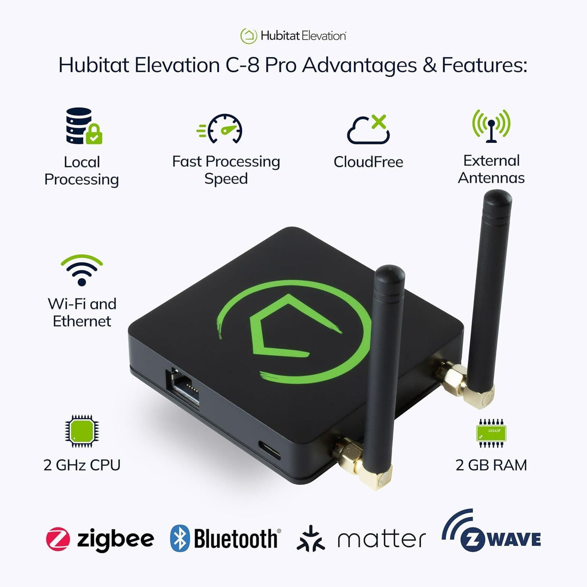 Hubitat Elevation C-8 Pro Smart Home Hub - Z-Wave Zigbee Matter