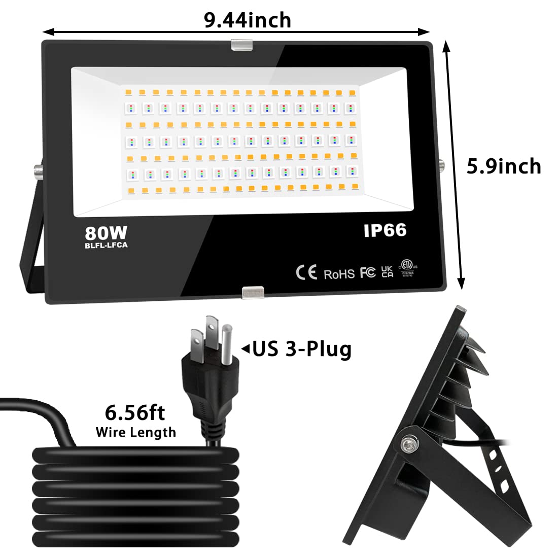 LED Flood Light Outdoor 800W Equivalent 8000LM RGB Landscape Lighting