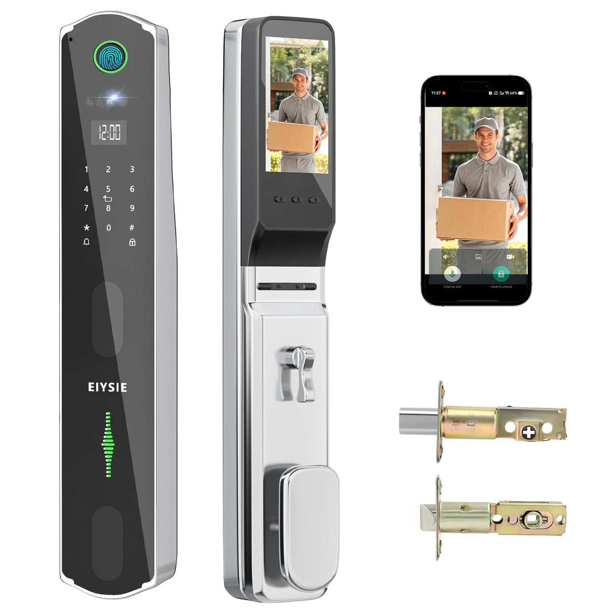 EIYSIE WiFi Front Door Lock, Smart Deadbolt with Camera & Doorbell, Gold