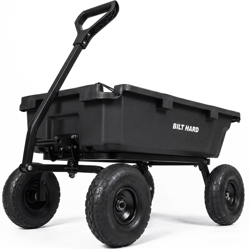 BILT HARD 7 Cu Ft Poly Garden Dump Cart 1200 lbs with No Flat Tires, Quick Release, 2-in-1 Convertible Handle, Dump Wagon Heavy Duty for Yard, Outdoor