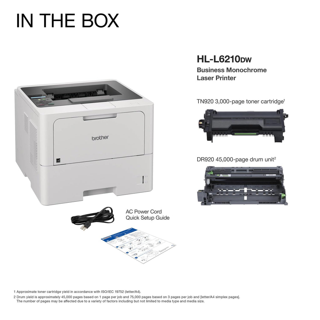 Brother Laser Printer, Monochrome Duplex Wireless Printer, HL-6210DW