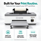 A3 DTF Printer with Curing Oven, Direct to Film Printing Bundle for T-Shirts, White Ink Circulation, 300 mm Print Width, Film Roll and Inks Included