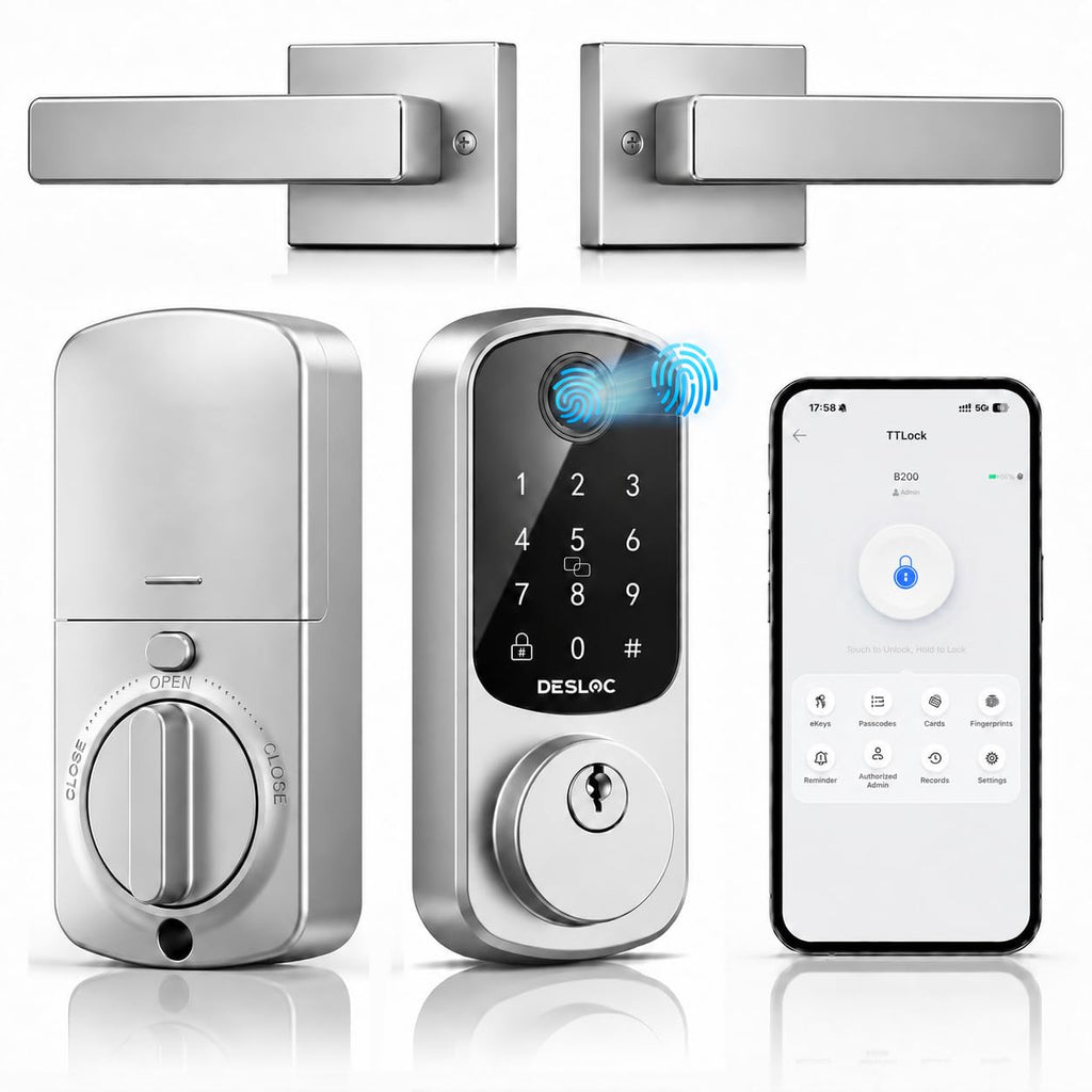 DESLOC B200 Smart Front Door Lock Handle Set, Fingerprint & App Control