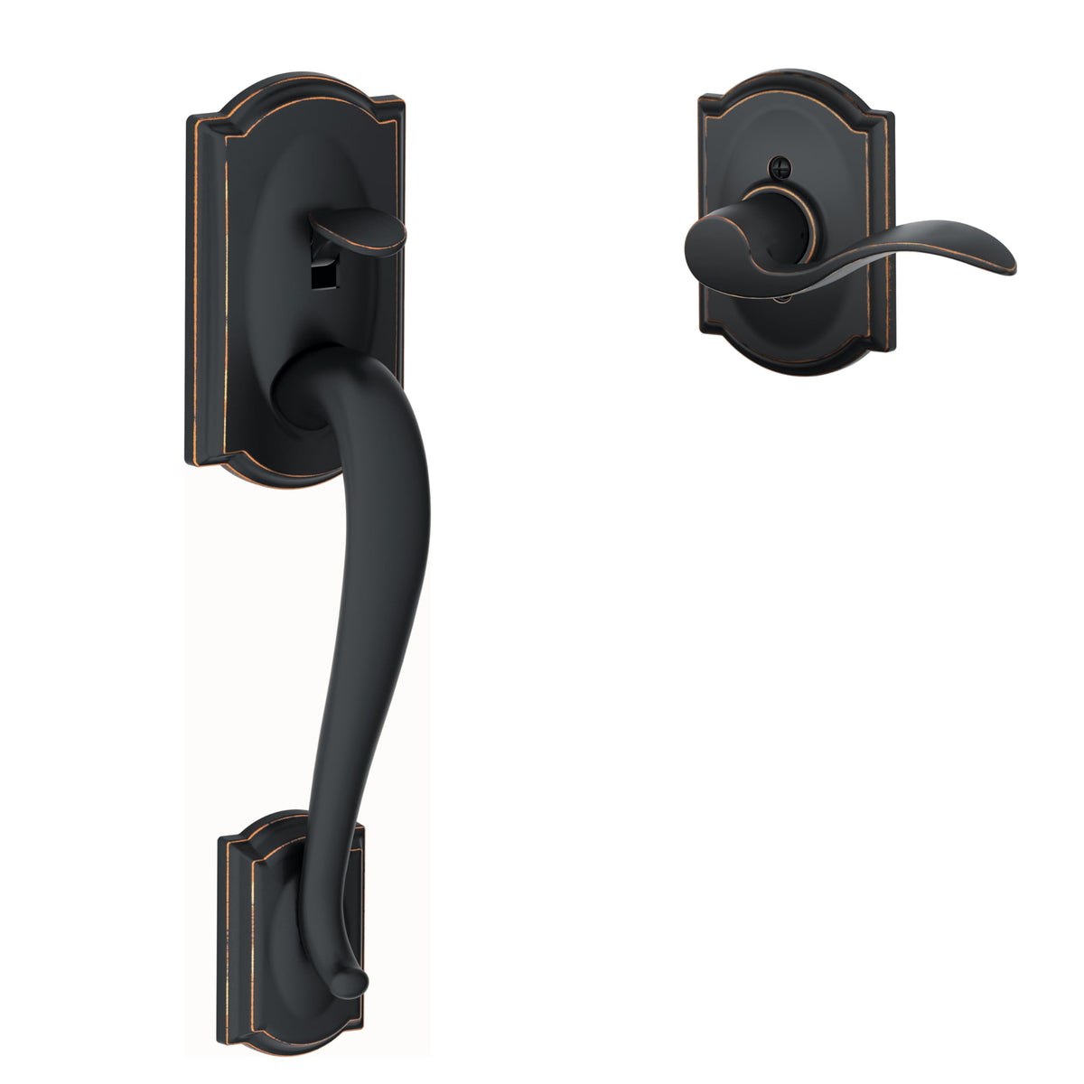 SCHLAGE Camelot Entry Handleset, Left Hand Accent Lever, Aged Bronze