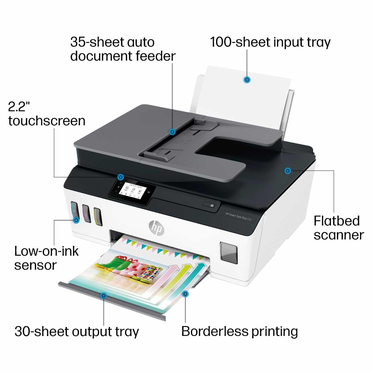 HP Smart Tank Plus 651 Wireless All-in-One Printer, Ink Tank Printer-for-Home Use, 2 Years of Ink Included Auto Document Feeder, Mobile Print, Scan, Copy, Fax. (7XV38A)