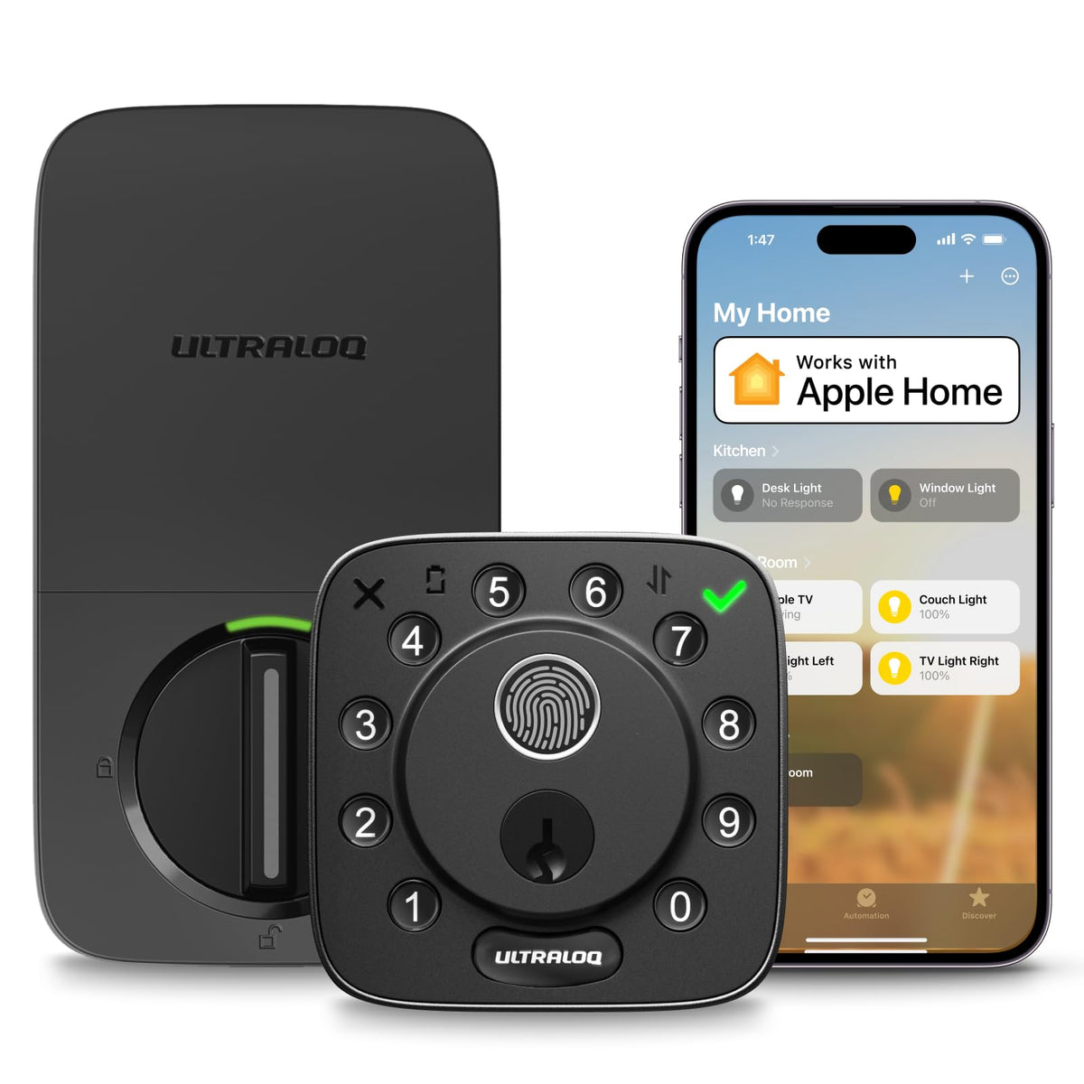 ULTRALOQ Bolt Fingerprint WiFi Smart Lock with Sensor, Remote Access, Black