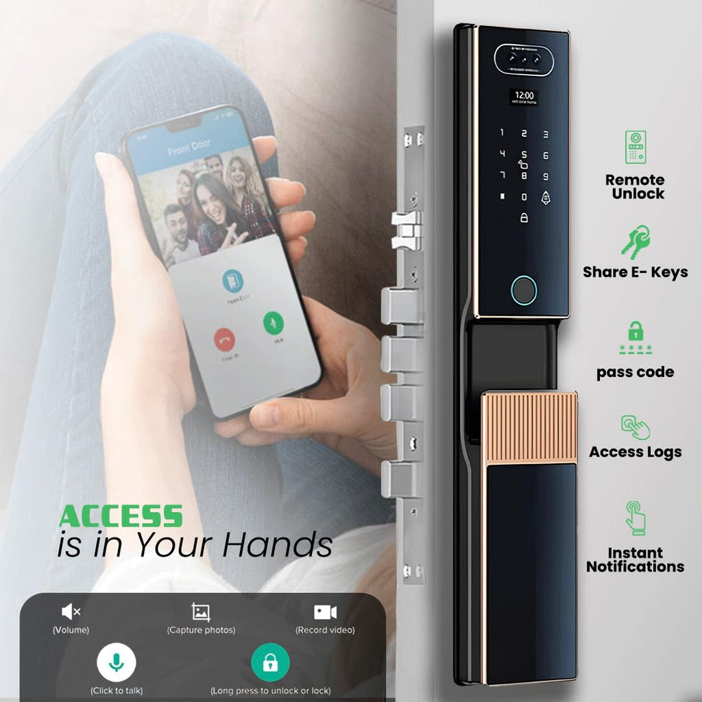 Smart Door Lock with Face Recognition & Camera, Video Monitor, 7-in-1 Keyless Entry: Palm Vein, Fingerprint, Keypad, App - Weatherproof Digital Deadbolt for Home Security (Gold)