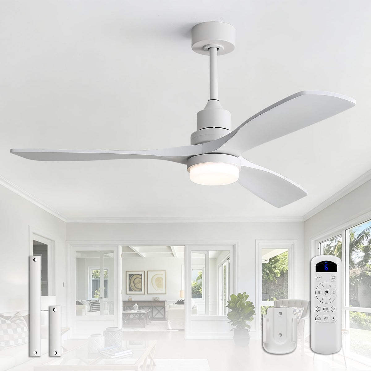 Sofucor 48 Inch Smart Wood Ceiling Fans with Lights, Flush/Downrod Mount