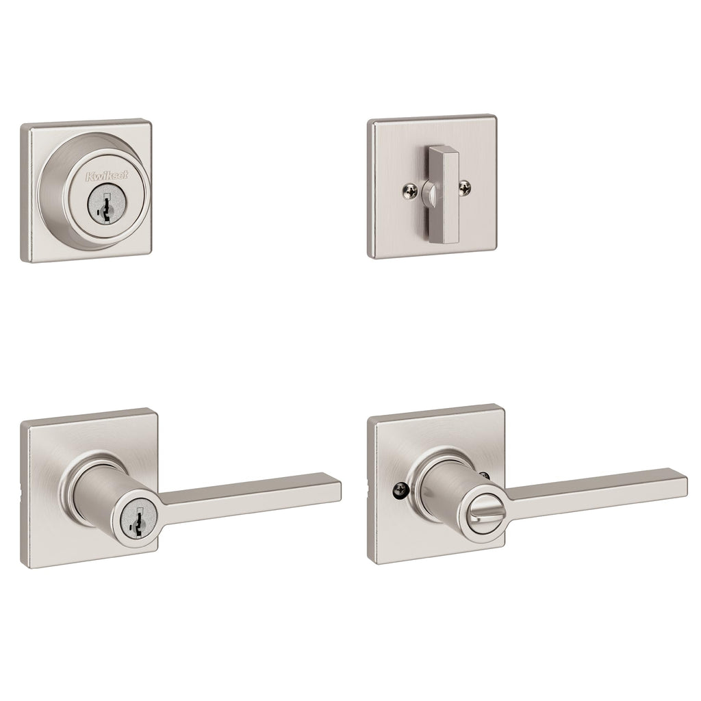 Kwikset Casey Entry Door Handle with Lock and Key, Secure Keyed Reversible Lever Exterior, for Front Entrance and Bedrooms, Matte Black, 4 Pack, Pick Resistant SmartKey Rekey Security and Microban