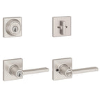 Kwikset Casey Entry Door Handle with Lock and Key, Secure Keyed Reversible Lever Exterior, for Front Entrance and Bedrooms, Matte Black, 4 Pack, Pick Resistant SmartKey Rekey Security and Microban