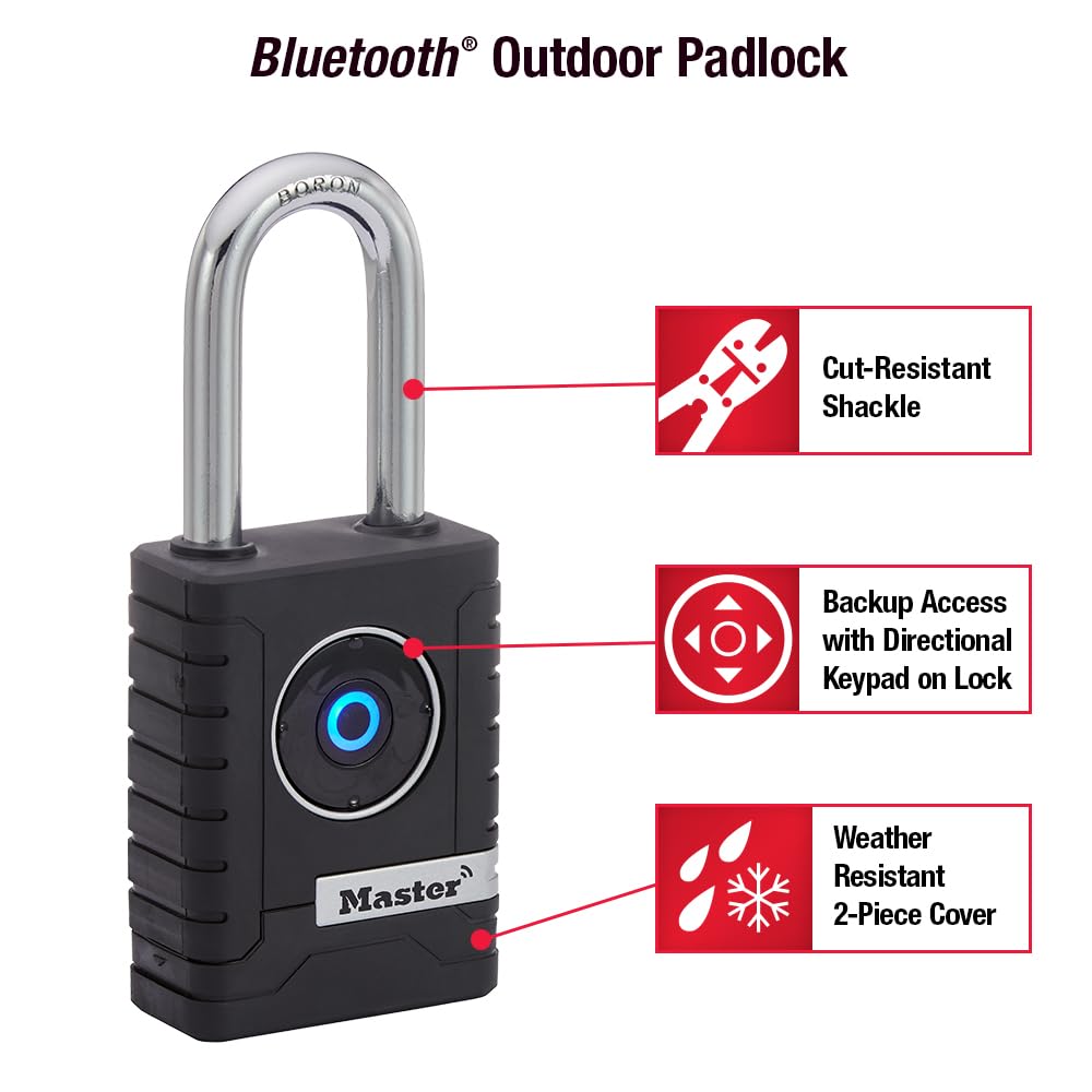 Master Lock Bluetooth Smart Padlock Outdoor Smart Lock Black 4401LHEC