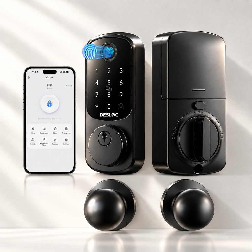 DESLOC B200 Smart Front Door Lock Handle Set, Fingerprint & App Control