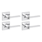 Kwikset Casey Entry Door Handle with Lock and Key, Secure Keyed Reversible Lever Exterior, for Front Entrance and Bedrooms, Matte Black, 4 Pack, Pick Resistant SmartKey Rekey Security and Microban
