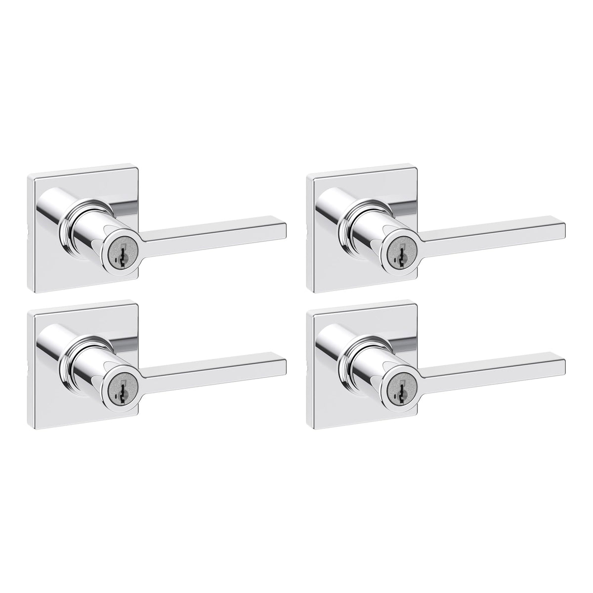 Kwikset Casey Entry Door Handle with Lock and Key, Secure Keyed Reversible Lever Exterior, for Front Entrance and Bedrooms, Matte Black, 4 Pack, Pick Resistant SmartKey Rekey Security and Microban