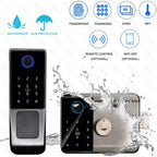 smart latch double gate lock, electronic gate latch for outdoor fence, waterproof keyless smart rim lock, electric double sided keypad locks, Fingerprint, Passcode, Key, IC Card, Tuya App