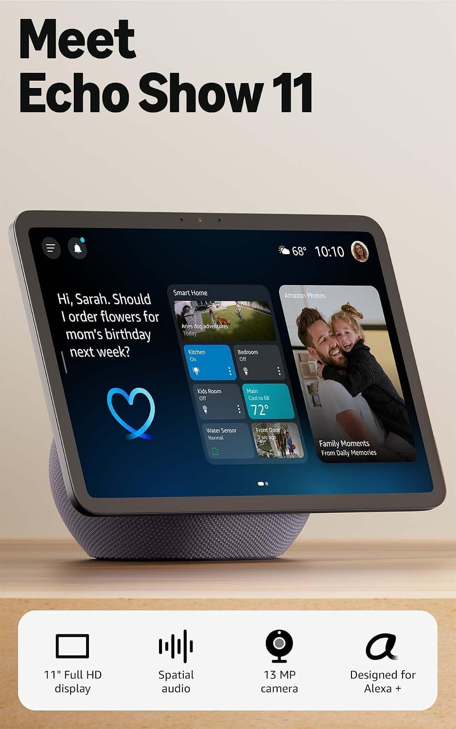 Amazon Echo Show 11 (newest model) Full-HD 11" Display with Alexa+ & Blink Mini 2K+ Indoor Security Camera Bundle - Glacier White