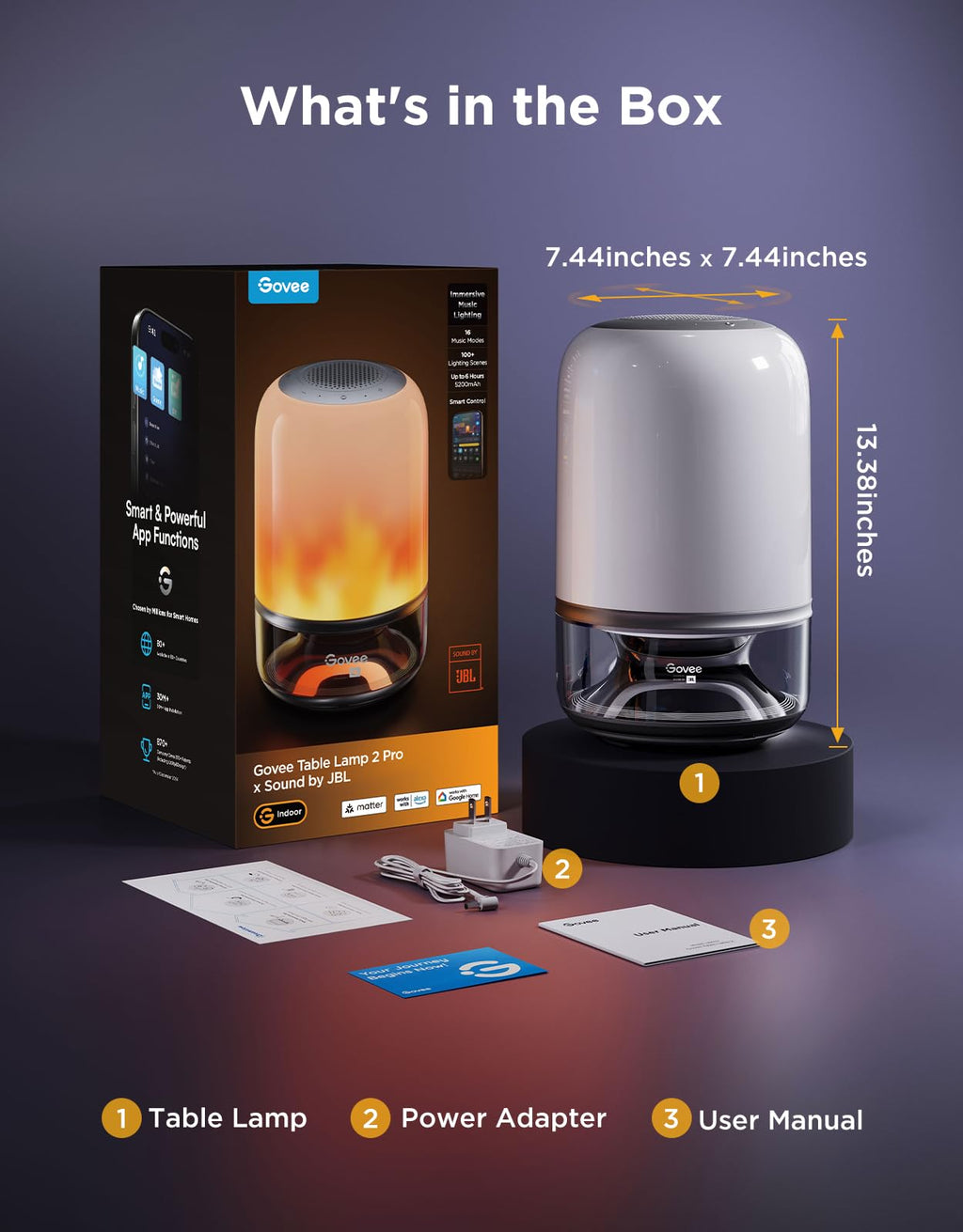 Govee Table Lamp 2 Pro x Sound by JBL, Cordless Table Lamp with Speaker