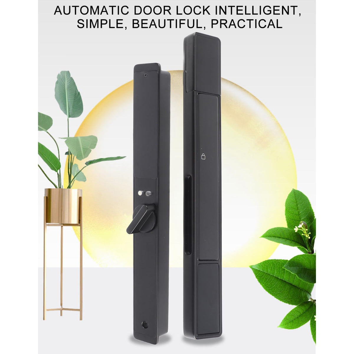 Slim Smart Door Lock, Keyless Entry Door Lock, Sliding Smart Patio Door Handle Set, Bluetooth Digital Keypad Fingerprint Smart Mortise Patio Door Lock for Home Glass Sliding Door