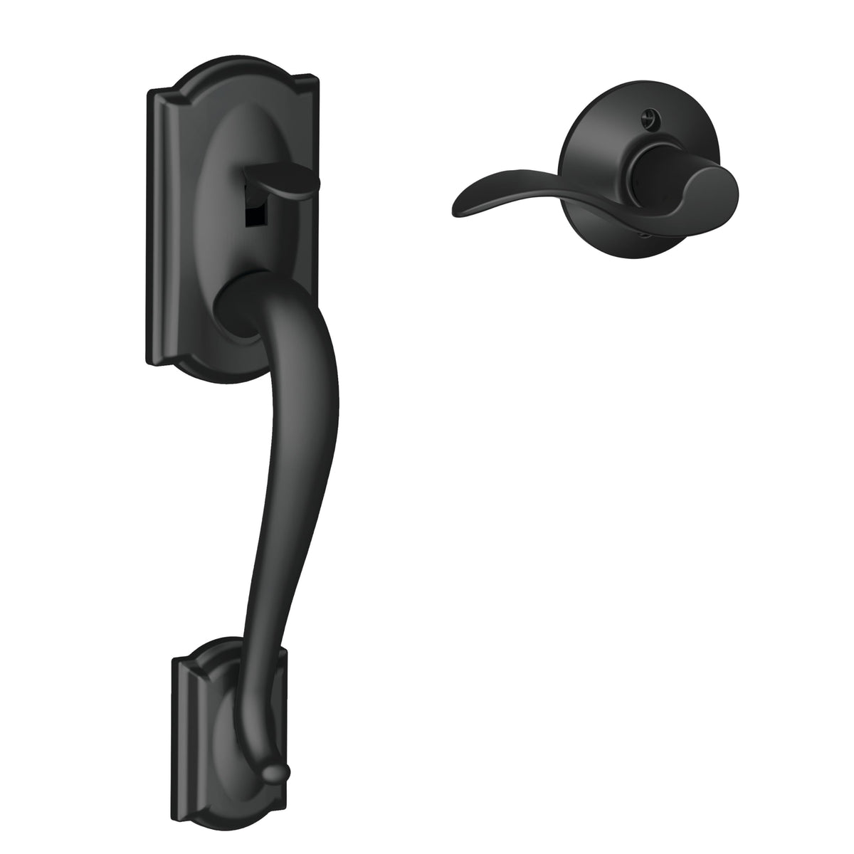 SCHLAGE Camelot Entry Handleset, Right Hand Accent Lever, Matte Black