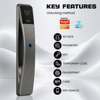 3D Face Recognition Smart Door Lock with Camera & Doorbell, Keyless Biometric Fingerprint, Face, Passcode, IC Card, Mechanical Key, AutoLock, Compatible with Tuya App,Smart Home Front Door Security