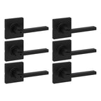 Kwikset Casey Entry Door Handle with Lock and Key, Secure Keyed Reversible Lever Exterior, for Front Entrance and Bedrooms, Matte Black, 4 Pack, Pick Resistant SmartKey Rekey Security and Microban