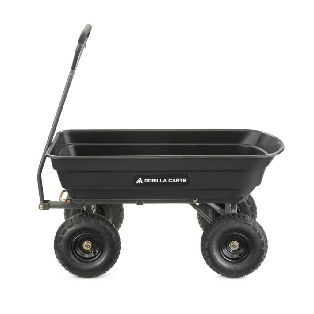 Gorilla Carts 600 lb Poly Garden Dump Cart, 4 Cu Ft Wagon, Quick-Release